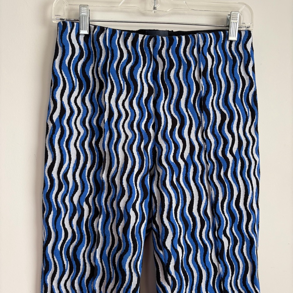 Maeve The Margot Cropped Kick Flare Pants Wavy Blue Stripe Motif - Picture 2 of 7